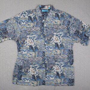 Tori Richard Hawaiian Shirt Mens XL Blue Cotton Lawn Button Up Tiki Made in USA